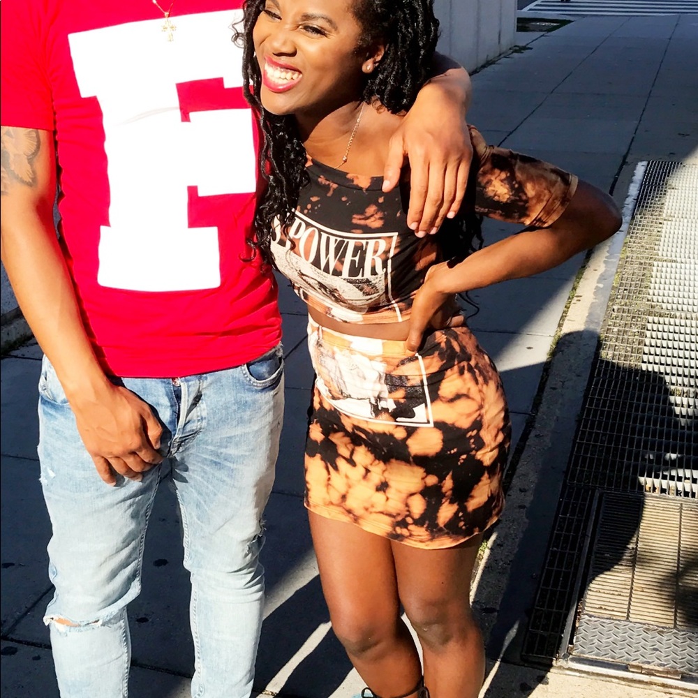 Acid Wash Two Piece Crop Top and Skirt